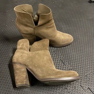 Brown suede booties by Vince Camuto